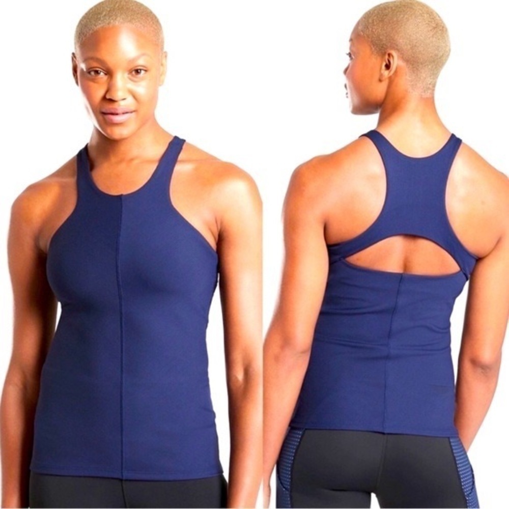 Athleta Intensity Support Tank Top Back Cut Out Navy Blue XS